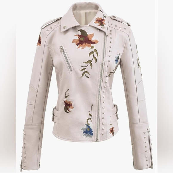 Embroidered Floral Moto Jacket - Picture 4 of 5